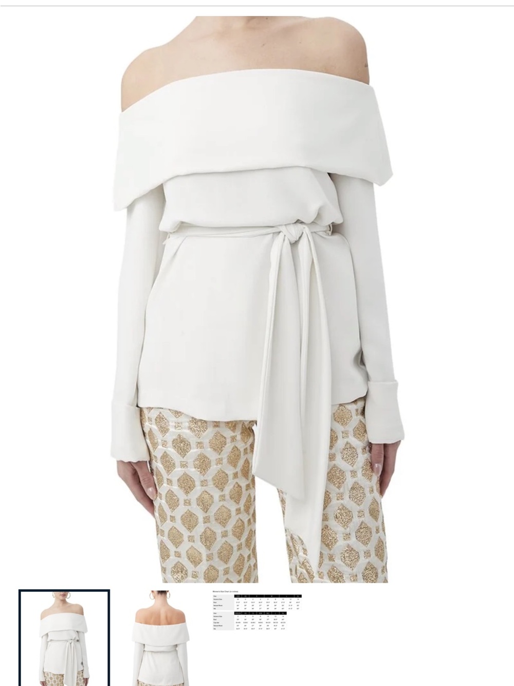 Trina Turk Off-Shoulder Cream Tie-Waist Sweater